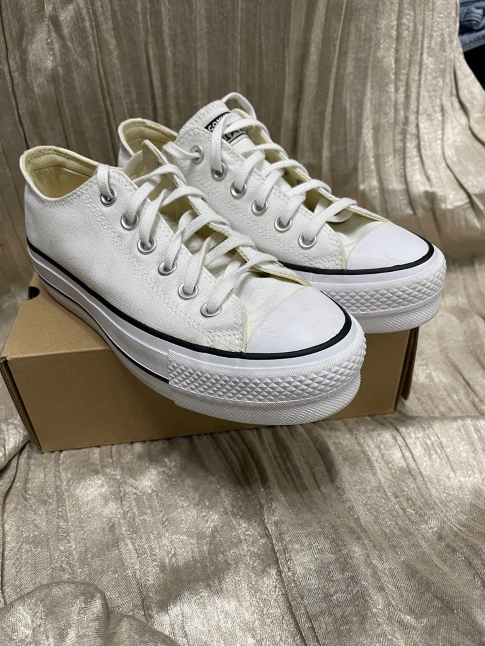 Converse White Low Top Platform Sneakers
